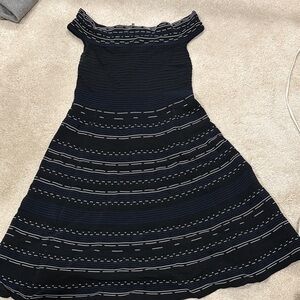 Ted Baker Black, Blue and white bodycon style Dress with Gold Zipper